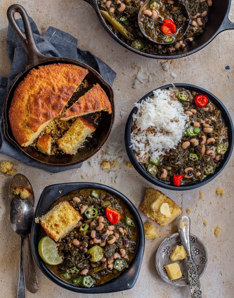 Slow Simmered Kale with Caramelized Onions and Black-Eyed Peas